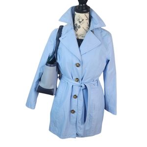 Lands' End Winter Trench coat jacket w belt baby blue womens small cotton Blend